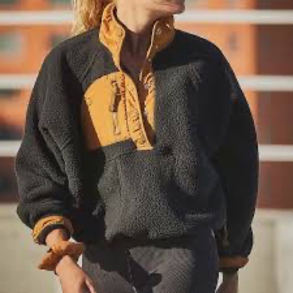 Free People Hit The Slopes Colorblock Pullover black combo orange Size Small - Picture 3 of 6